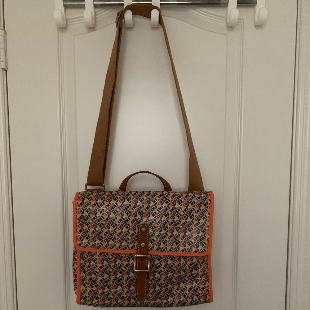 NWOT Fossil Coated Canvas Geometric Print Crossbody Messenger Bag